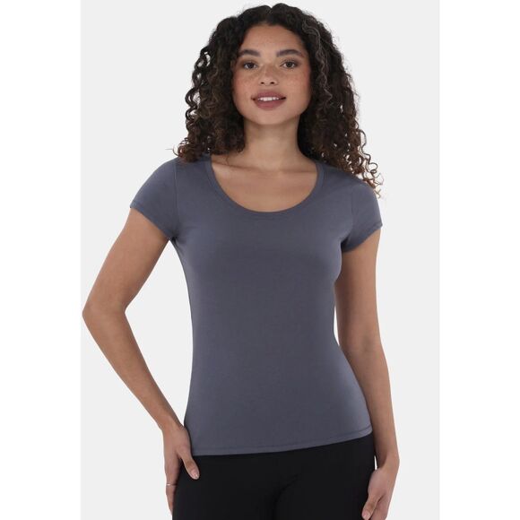 Womens Slate Grey No Boundaries Scoop Neck Tee with Short Sleeves, L (12-14). - Picture 1 of 6